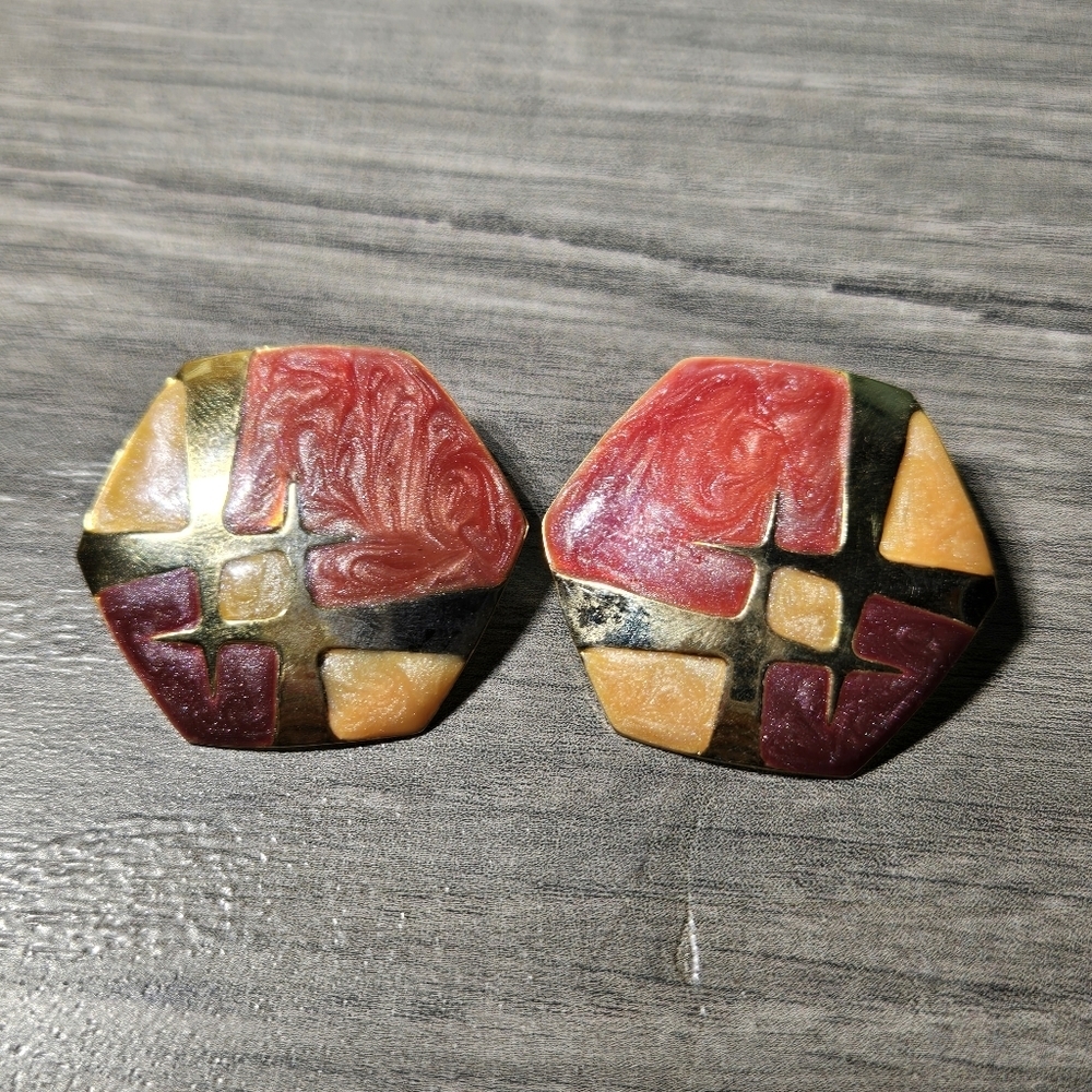 Vintage Geometric Multicolor Earrings Costume Jewelry